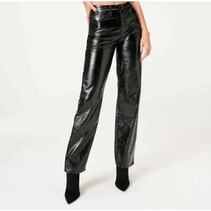 Good American ‘90s Texturized Vinyl Pants Black Size 12 / 31 High Rise Wide Leg